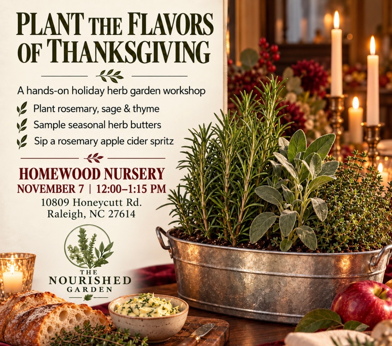 Plant the Flavors of Thanksgiving herb garden workshop at Homewood Nursery